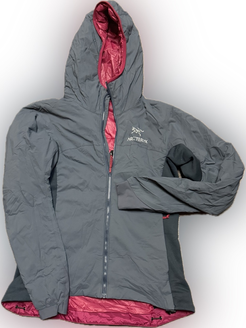Arc'teryx Atom Hooded Women’s Jacket in Slate Gray with Red Lining | Sz M
